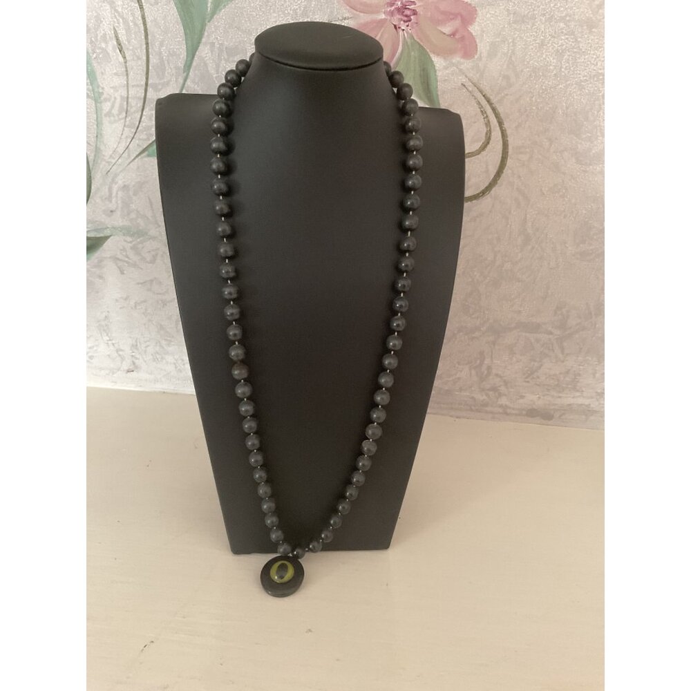 Vintage Grunge Hematite Beaded Necklace Long Goth Indie Evil Eye Protection